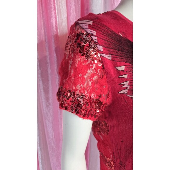 Angels & Diamonds Red Lace Bling Rhinestone Cross Wings Top Size XL - Picture 4 of 12